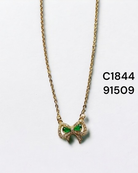 Collar con Lazo y Piedras Verdes - Toque Elegante con un Destello de C
