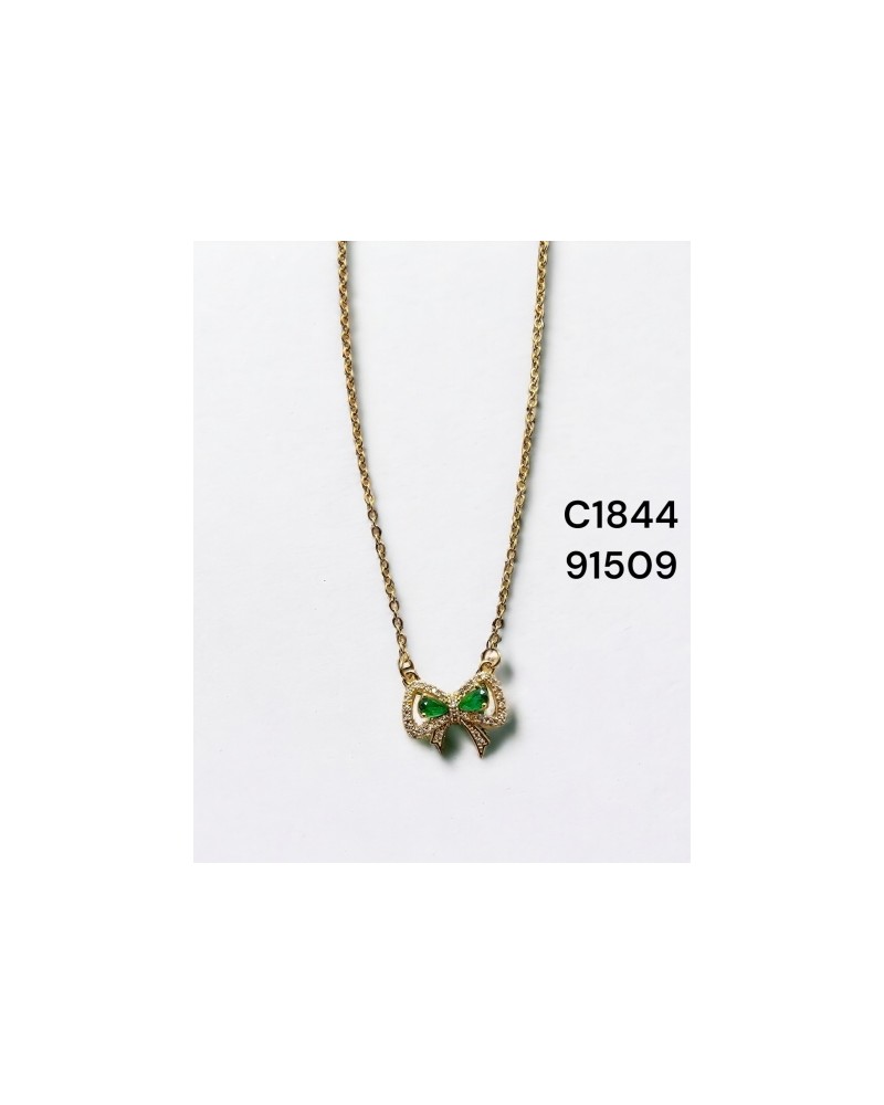 Collar con Lazo y Piedras Verdes - Toque Elegante con un Destello de C