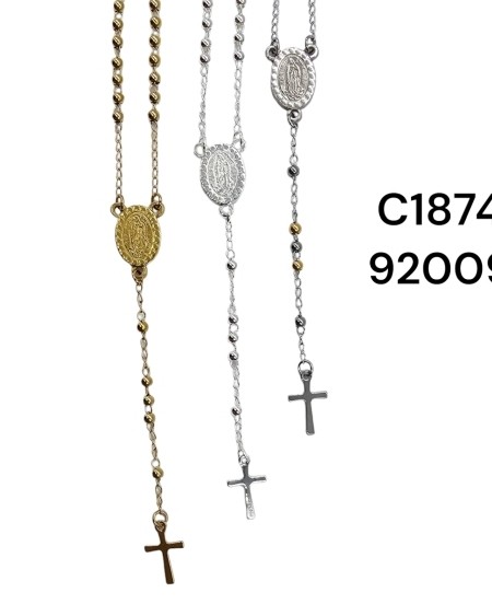 Collar Rosario con Virgen y Crucifijo - Joyería Religiosa en Acero