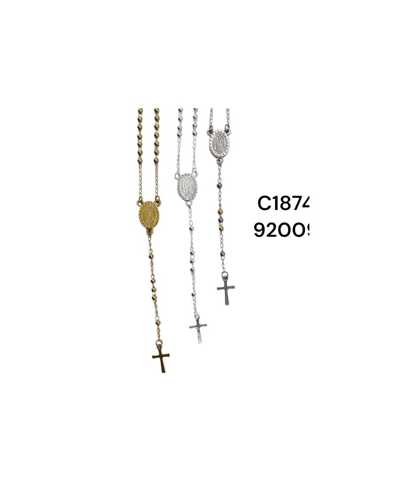 Collar Rosario con Virgen y Crucifijo - Joyería Religiosa en Acero