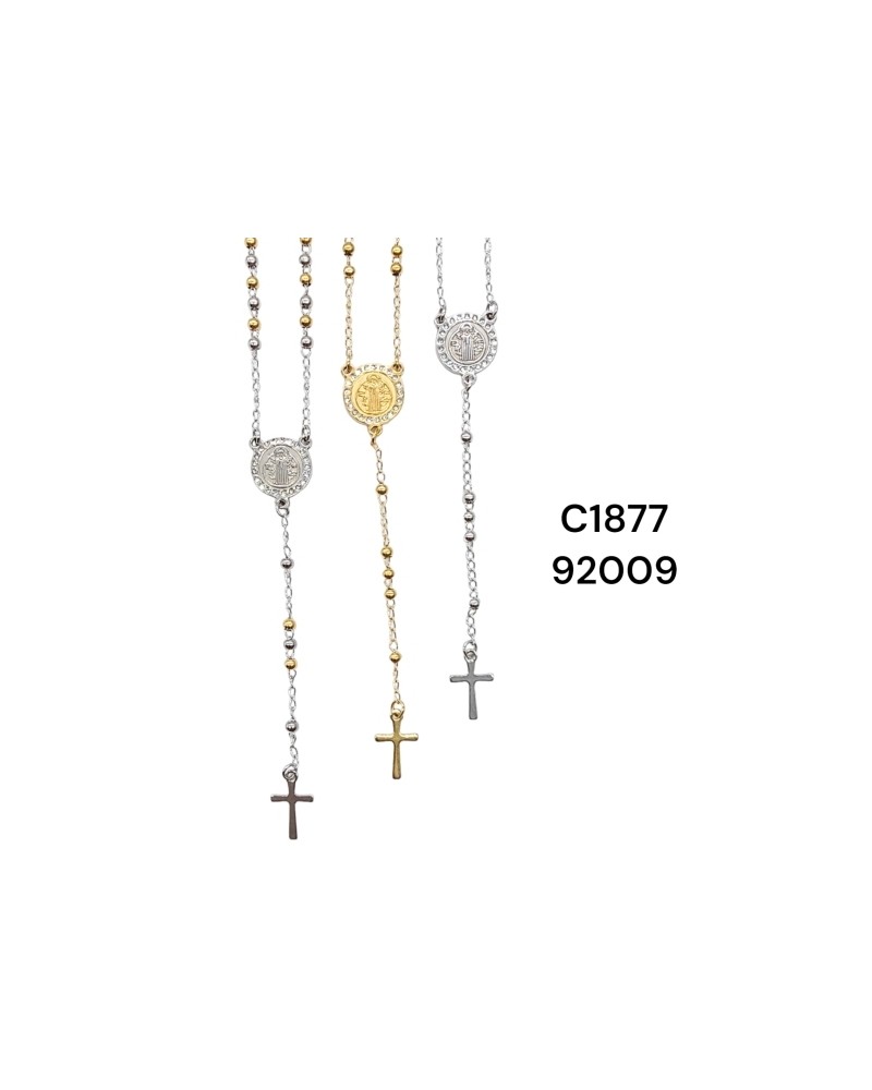 Collar Rosario Circular con Cruz - Diseño Religioso y Sofisticado