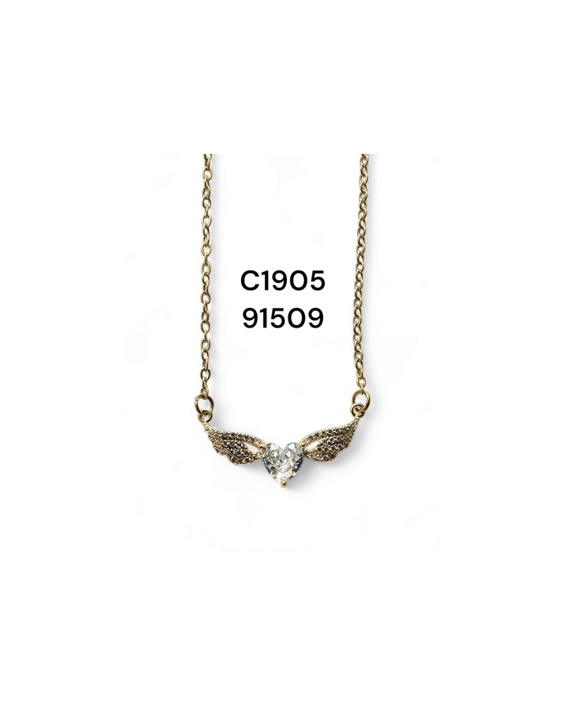 Collar de corazón y alas doradas