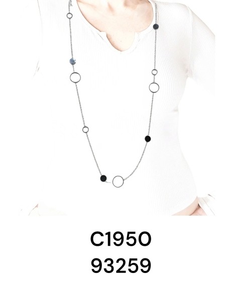 Collar de Piedras Negras y Círculos en Acero Inoxidable – Joyería Mini