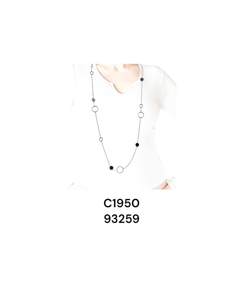 Collar de Piedras Negras y Círculos en Acero Inoxidable – Joyería Mini