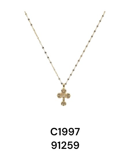 Collar con dije de cruz grabada con cristales | Joyería con significad