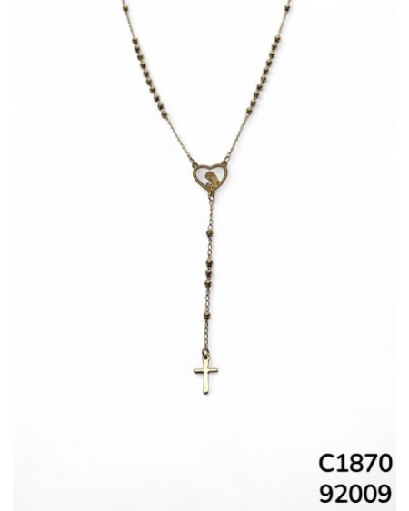 C1870 Cadena con Dijes de Corazón de la Virgen y Cruz