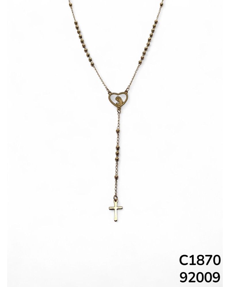 C1870 Cadena con Dijes de Corazón de la Virgen y Cruz
