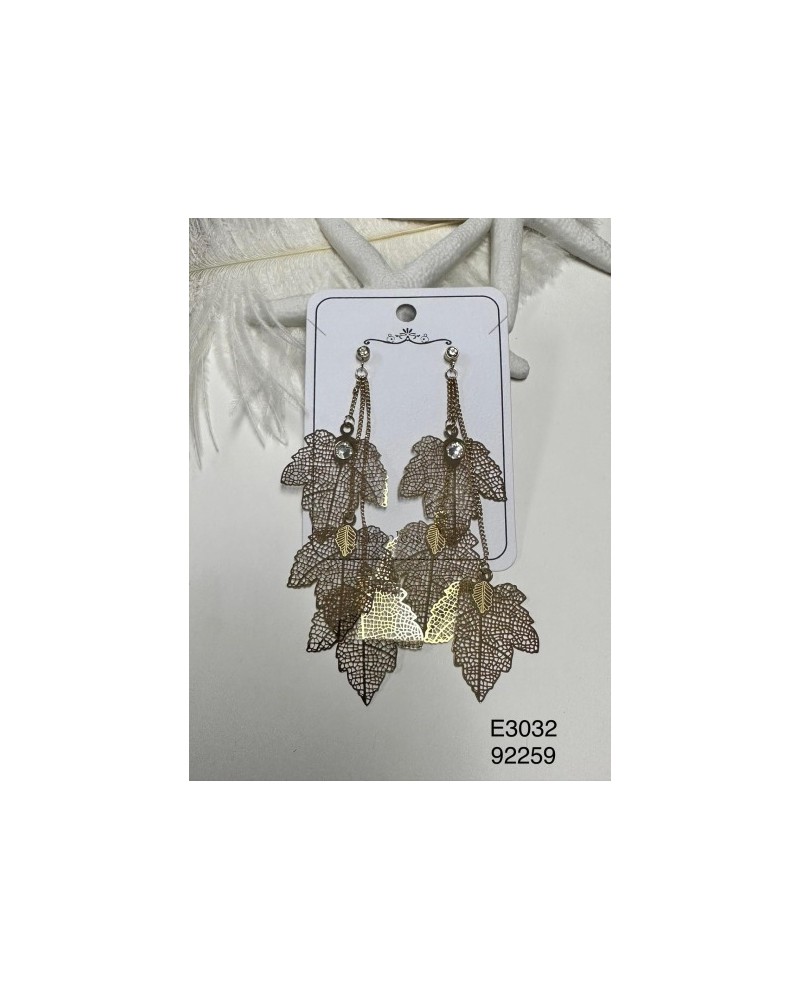E3032 Aretes de Filigrana con Hojas y Cristales | Diseño Detallado y Sofisticado E3032 Aretes de Filigrana con Hojas y Cristales | Diseño Detallado y Sofisticado