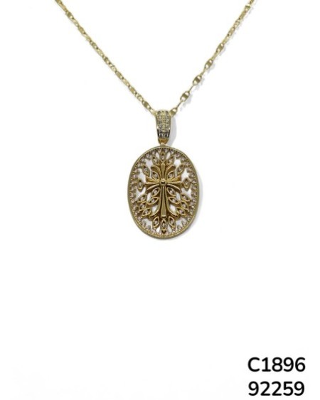 C1896 Cadena con colgante de árbol y cruz dorada
