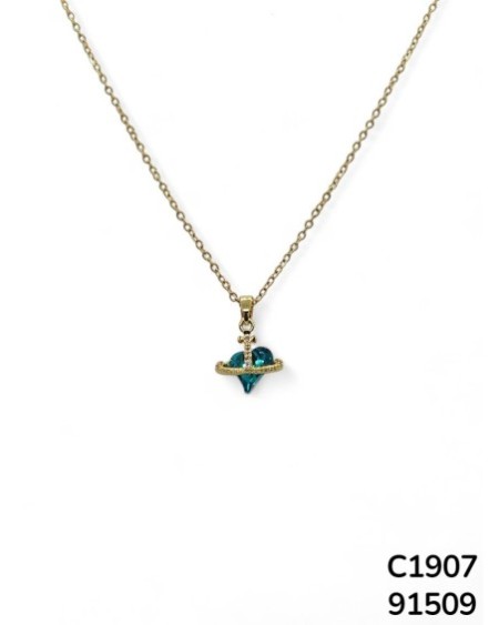 C1907 Cadena con colgante de planeta de corazón con cristales