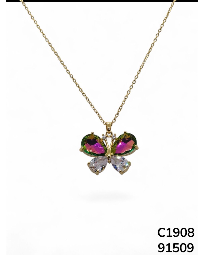 C1908 Cadena con colgante de mariposa colorida