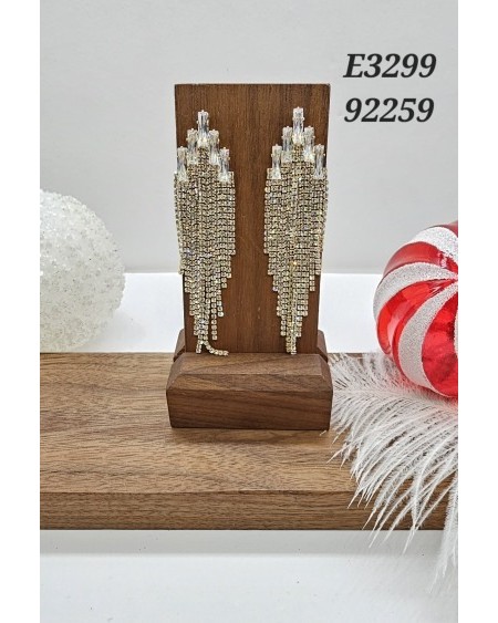 E3299 – Aretes Largos con Flecos de Cristales | Impactantes y Glamourosos