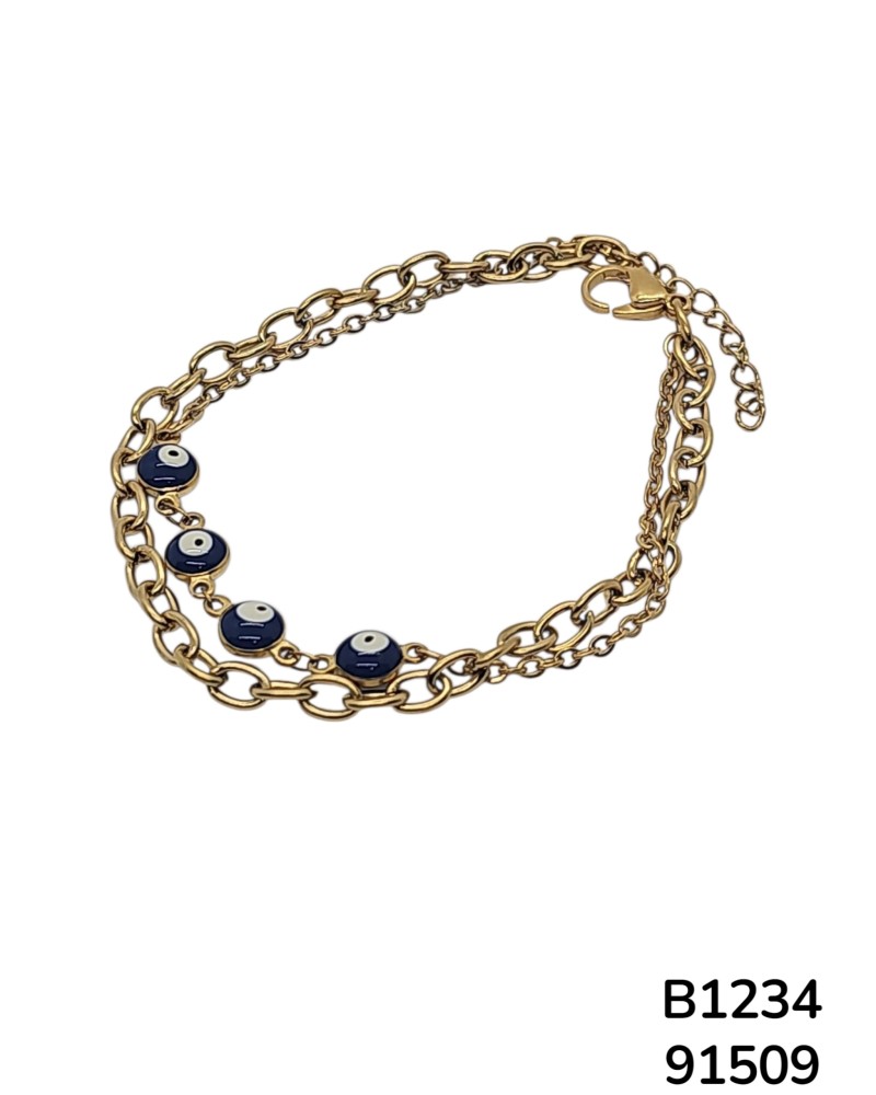 B1234 Pulsera de Doble Cadena con Ojo Turco