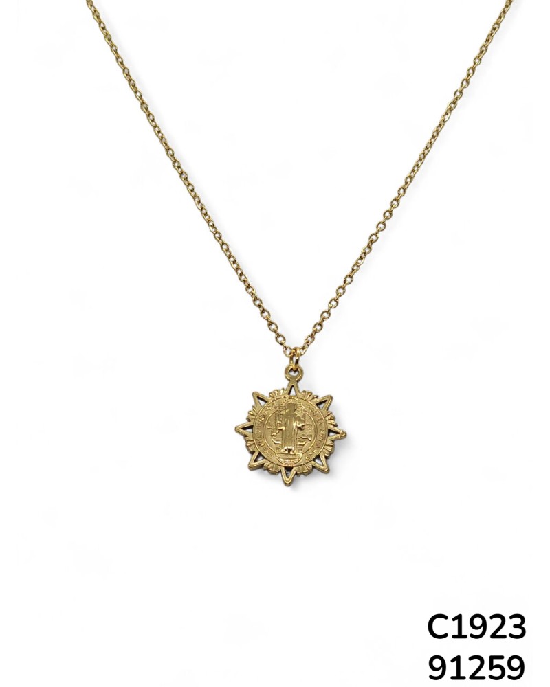 C1923 Cadena con Dije de San Benito en Forma de Estrella - Oro
