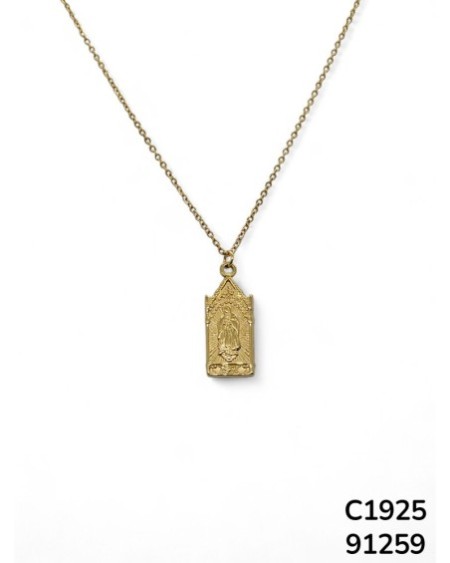 C1925 Cadena con Dijes de la Virgen de Guadalupe  con marco rectangular