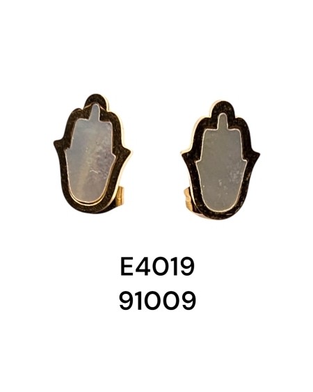 E4019 – Aretes Nacarados en Forma de "Mano de la Suerte" | Estilo y Protección