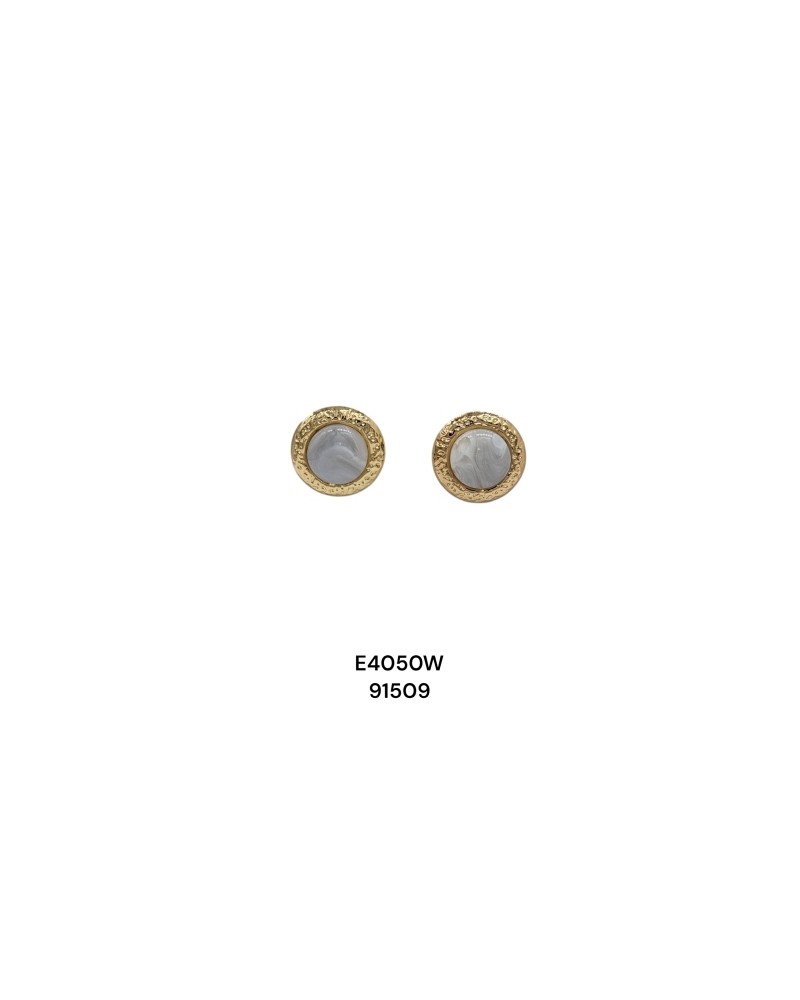 E4050: Aretes con Grabado y Piedra Redonda | Estilo Sofisticado en Acero Inoxidable