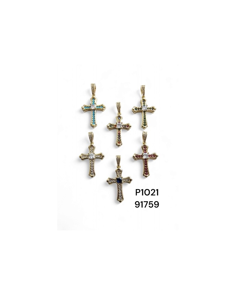P1021 Colgante de Cruz con Multigem – "Colgante de Cruz con Multigem | Lujo y Significado"