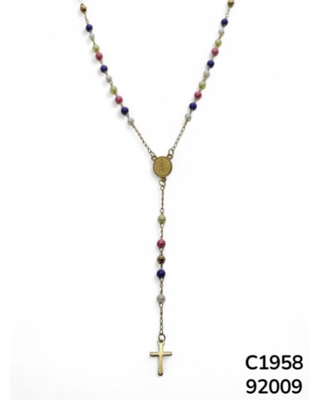 C1958 Rosario de San Benito con perlas de Colores y Cruz