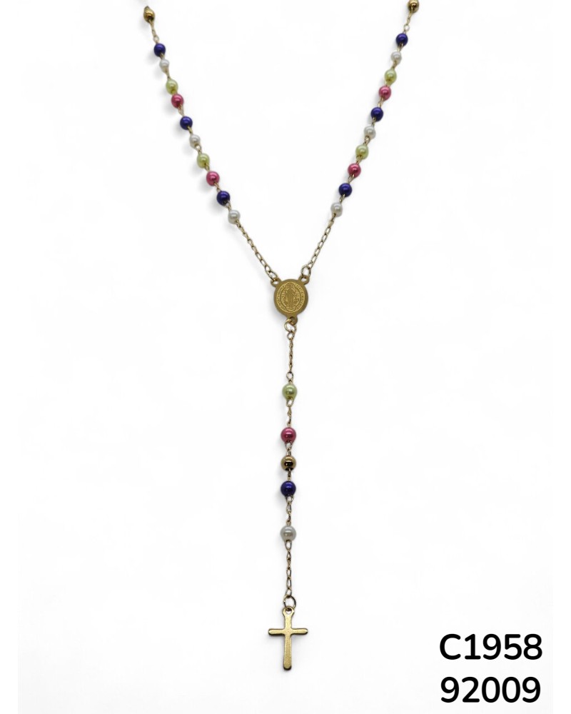 C1958 Rosario de San Benito con perlas de Colores y Cruz