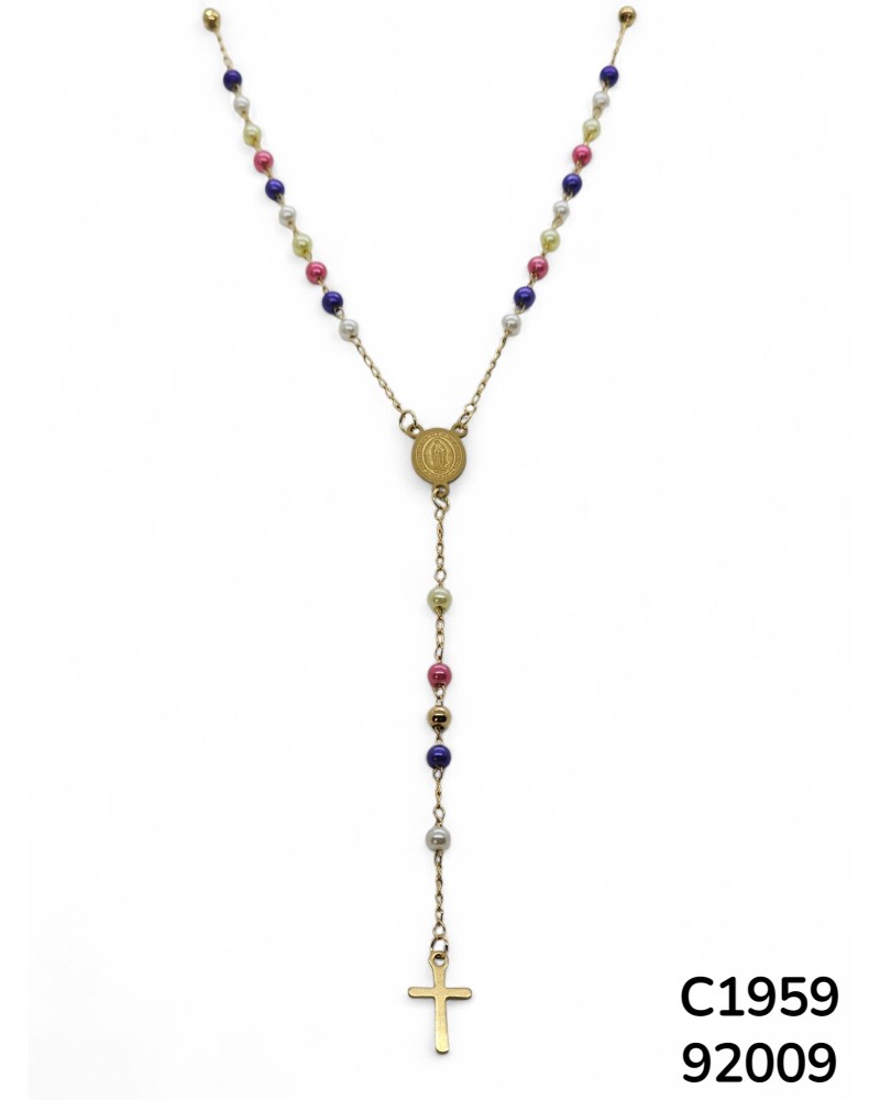 C1959 Rosario de la Virgen de Guadalupe con perlas coloridas