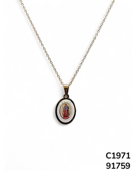 C1971 Cadena en Acero Inoxidable Dije de la Virgen de Suyapa grabado Dorado