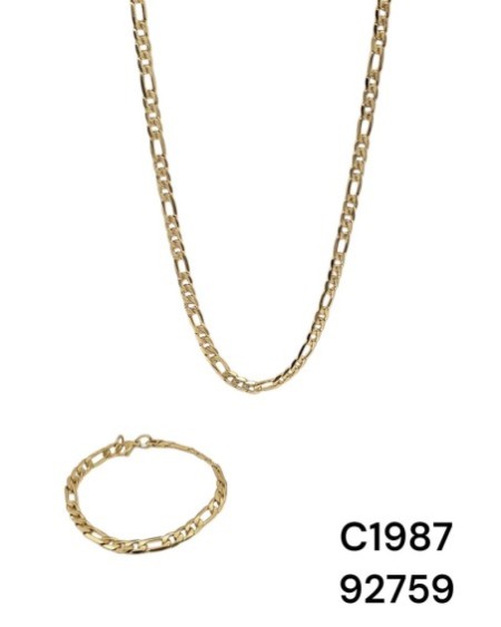 C1987 Set de Cadena y brazalete dorado en acero inoxidable