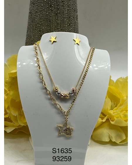 S1635 Conjunto de Collar y Aretes con Doble Estrella