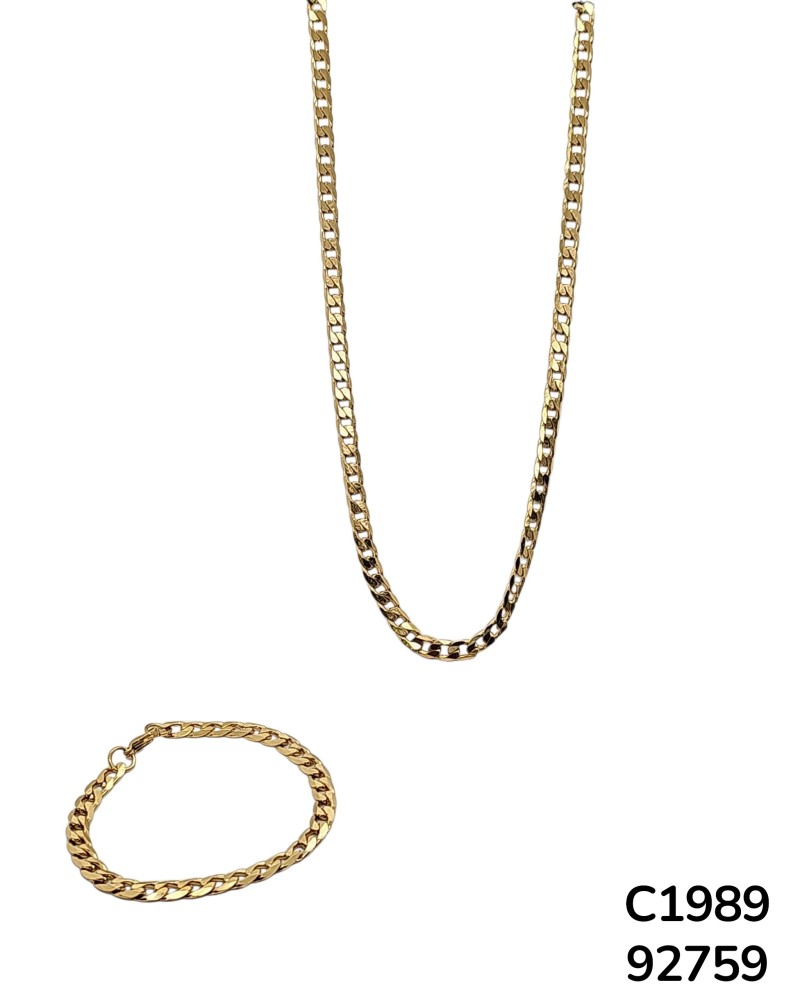 C1989 Set de Cadena y brazalete dorado en acero inoxidable