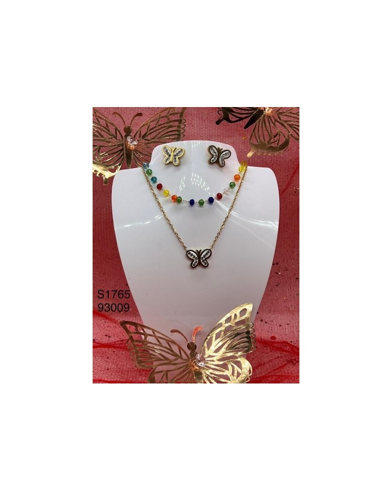 S1765: Set de Collar con Mariposas Arcoíris – Colorido y Sofisticado S1765: Set de Collar con Mariposas Arcoíris – Colorido y Sofisticado
