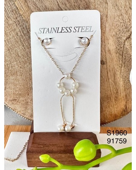S1960: Collar con Perla y Aretes a Juego – Accesorio Elegante y Minimalista