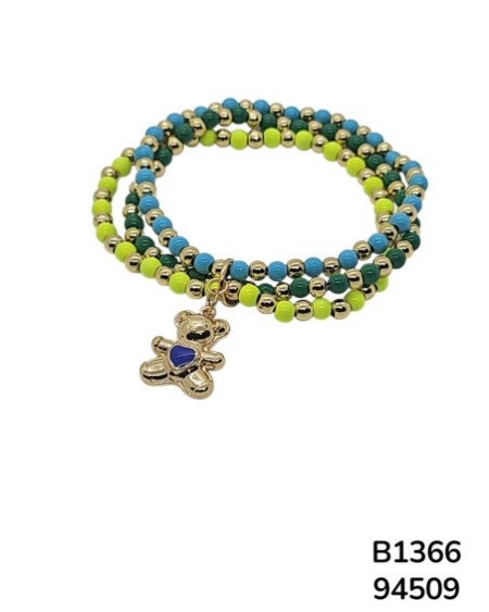 B1366 Pulsera de Cuentas Multicolor con Dije de Oso