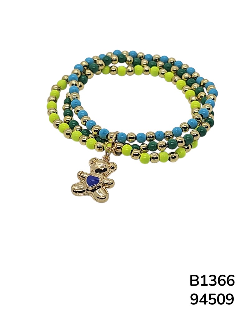 B1366 Pulsera de Cuentas Multicolor con Dije de Oso