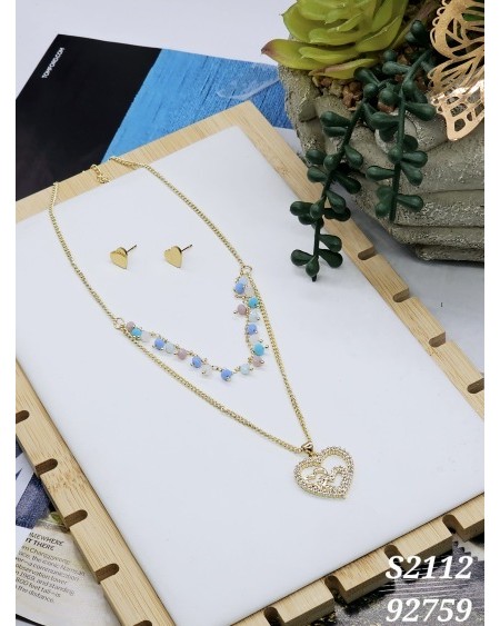 S2112: Collar con Dije de Corazón y Cuentas Pastel | Estilo Romántico