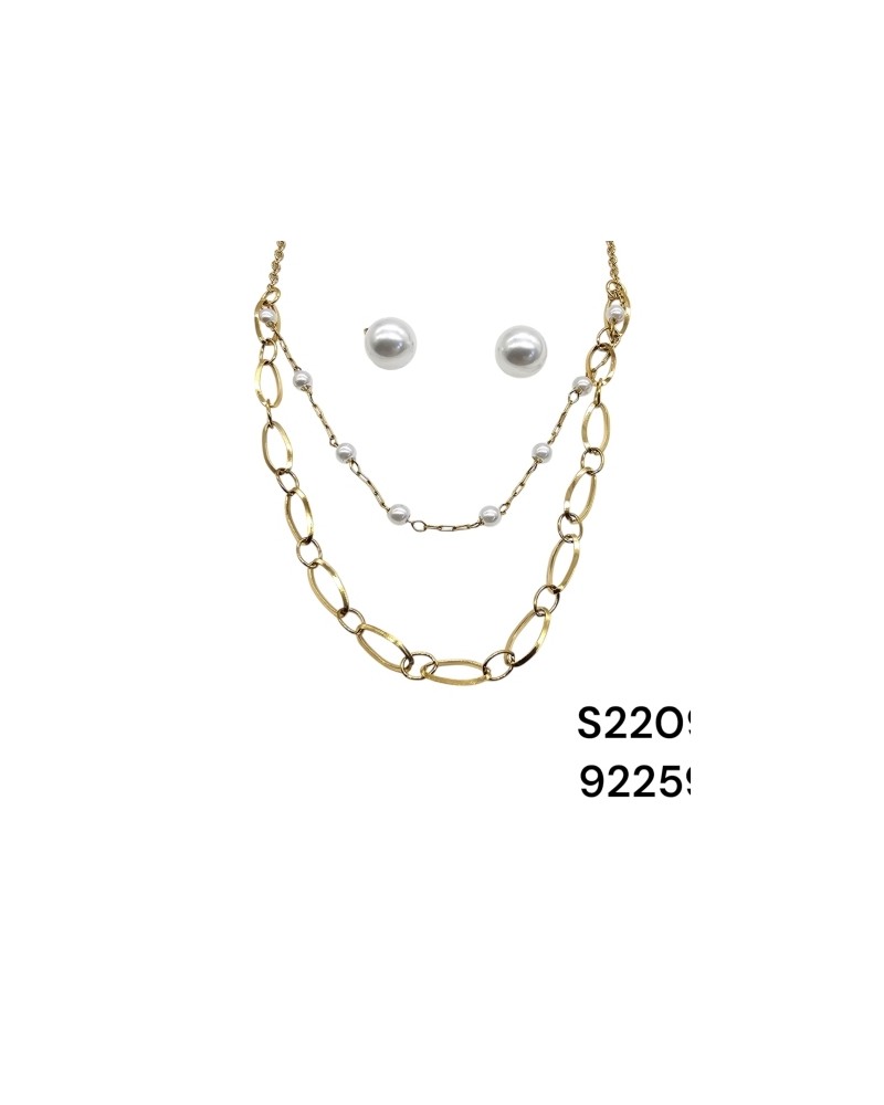 S2209: Collar con Perlas y Aretes a Juego | Elegancia Atemporal
