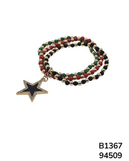 B1367 Pulsera de Cuentas Multicolor con Dije de Estrella