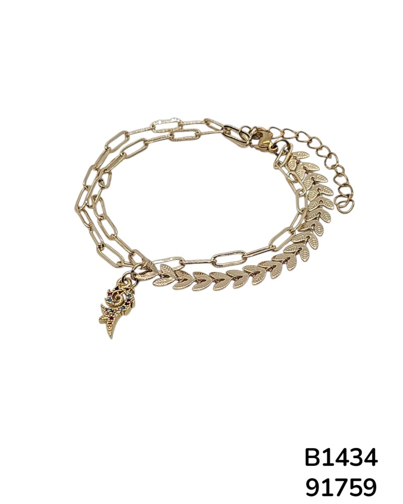 B1434 Pulsera con Dije de Hoja y Cristal