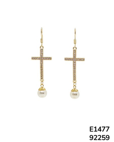 E1477 Aretes Colgantes de cruces doradas con brillantes