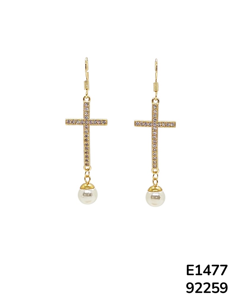 E1477 Aretes Colgantes de cruces doradas con brillantes