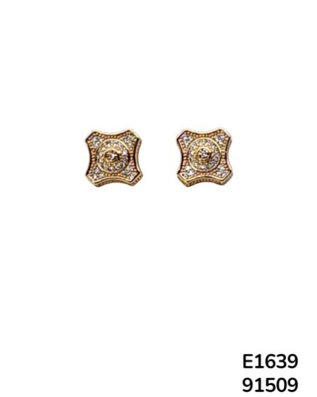 E1639 Aretes de Botón de cuatro puntas doradas