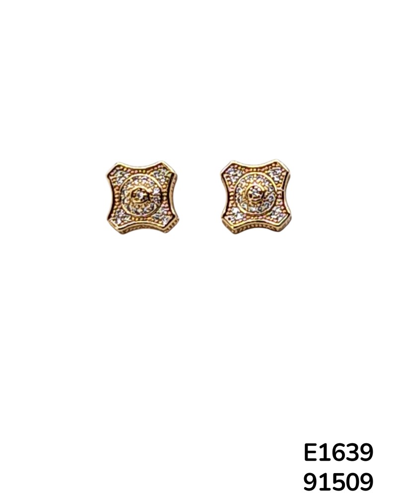 E1639 Aretes de Botón de cuatro puntas doradas