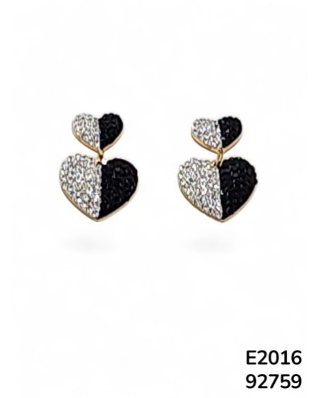 E2016 Aretes de Doble Corazón con Cristales