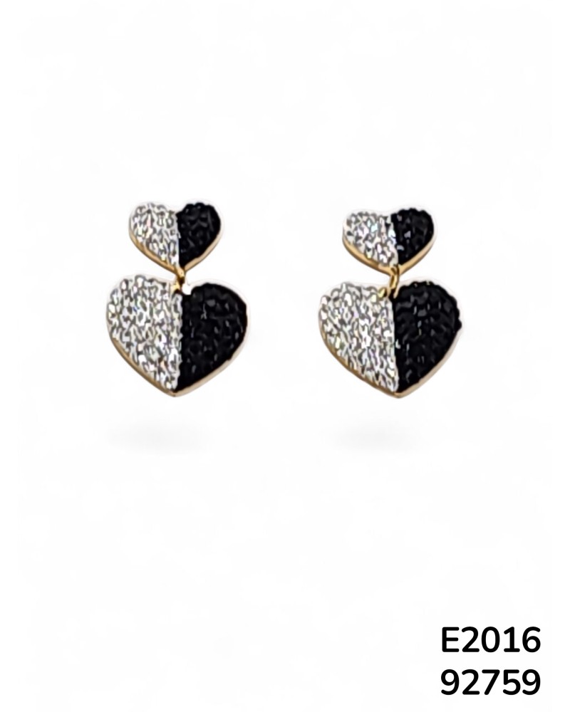 E2016 Aretes de Doble Corazón con Cristales