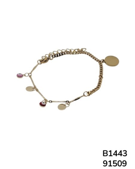 B1443 Pulsera con Dije de Disco y Ojo Turco