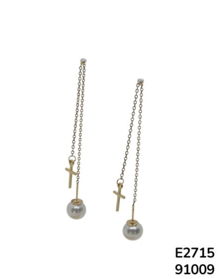 E2715 - Aretes violadores de Cruz con Perlas Colgantes