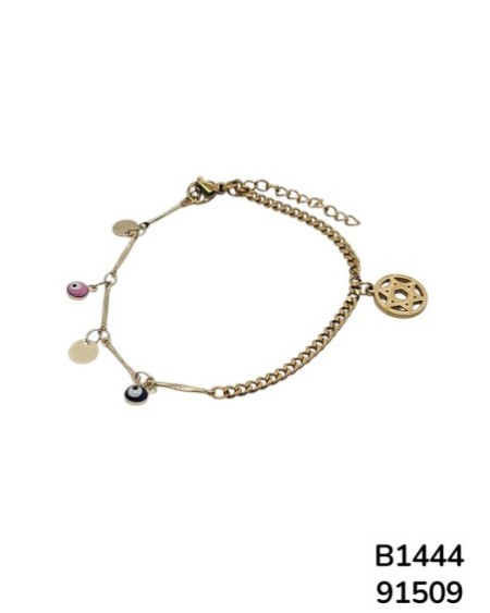 B1444 Pulsera con Dijes de Ojo Turco y Estrella de David