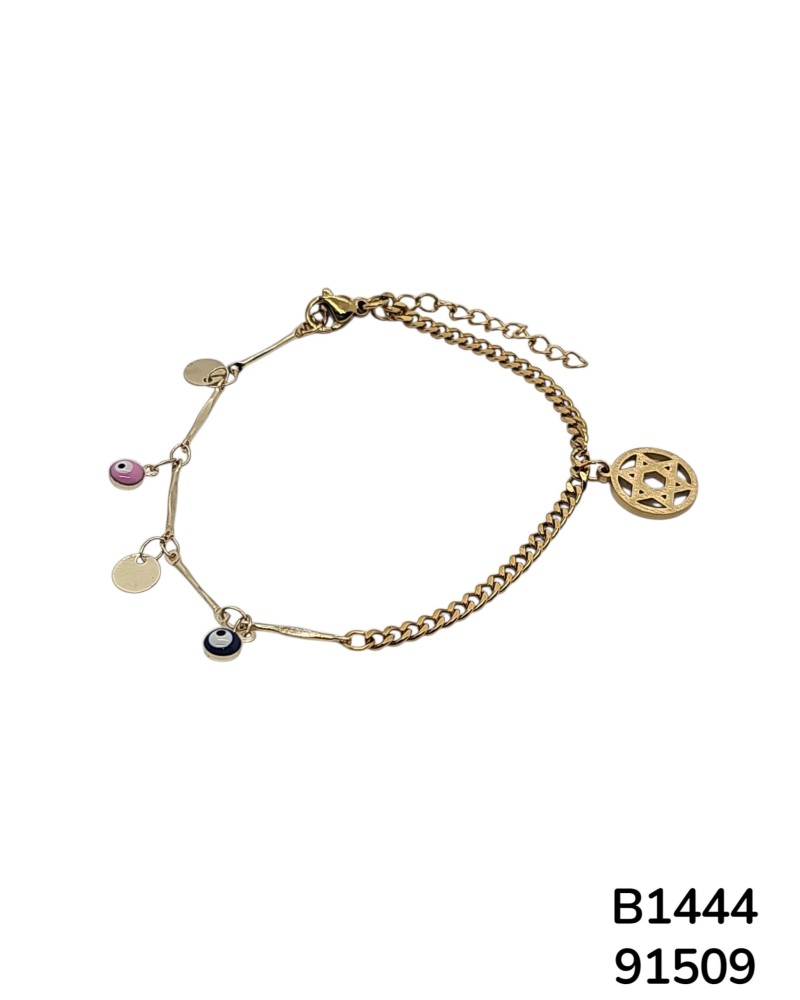 B1444 Pulsera con Dijes de Ojo Turco y Estrella de David