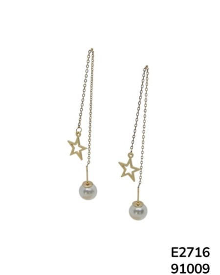 E2716 - Aretes  violadores de Perla y Estrella Colgantes