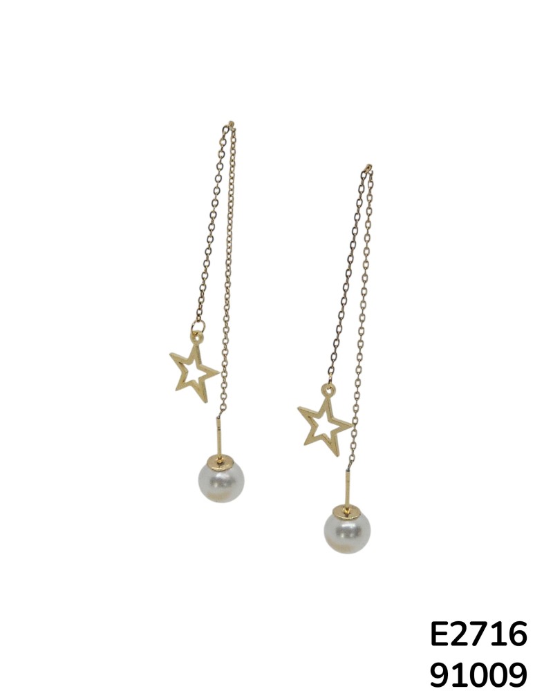 E2716 - Aretes  violadores de Perla y Estrella Colgantes