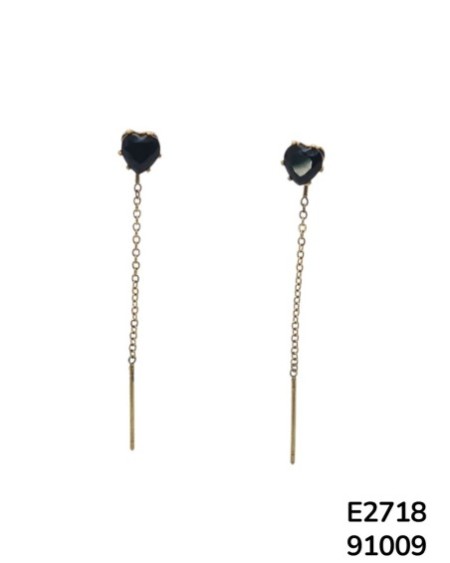 E2718 - Aretes violadores en Forma de Corazón de piedra negra